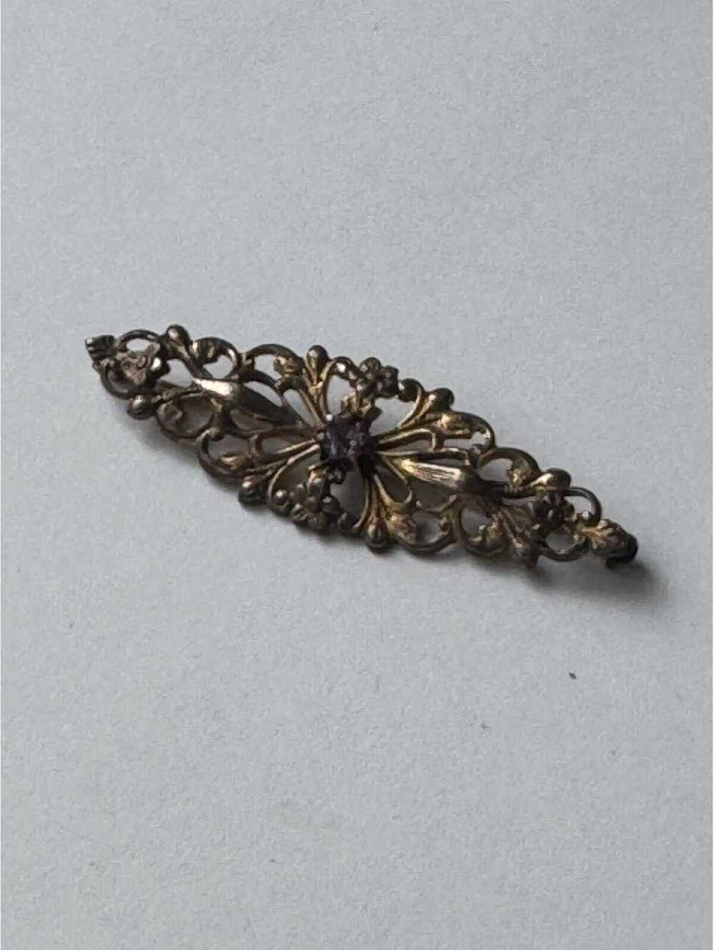 Vintage scrollwork amethyst bar pin
